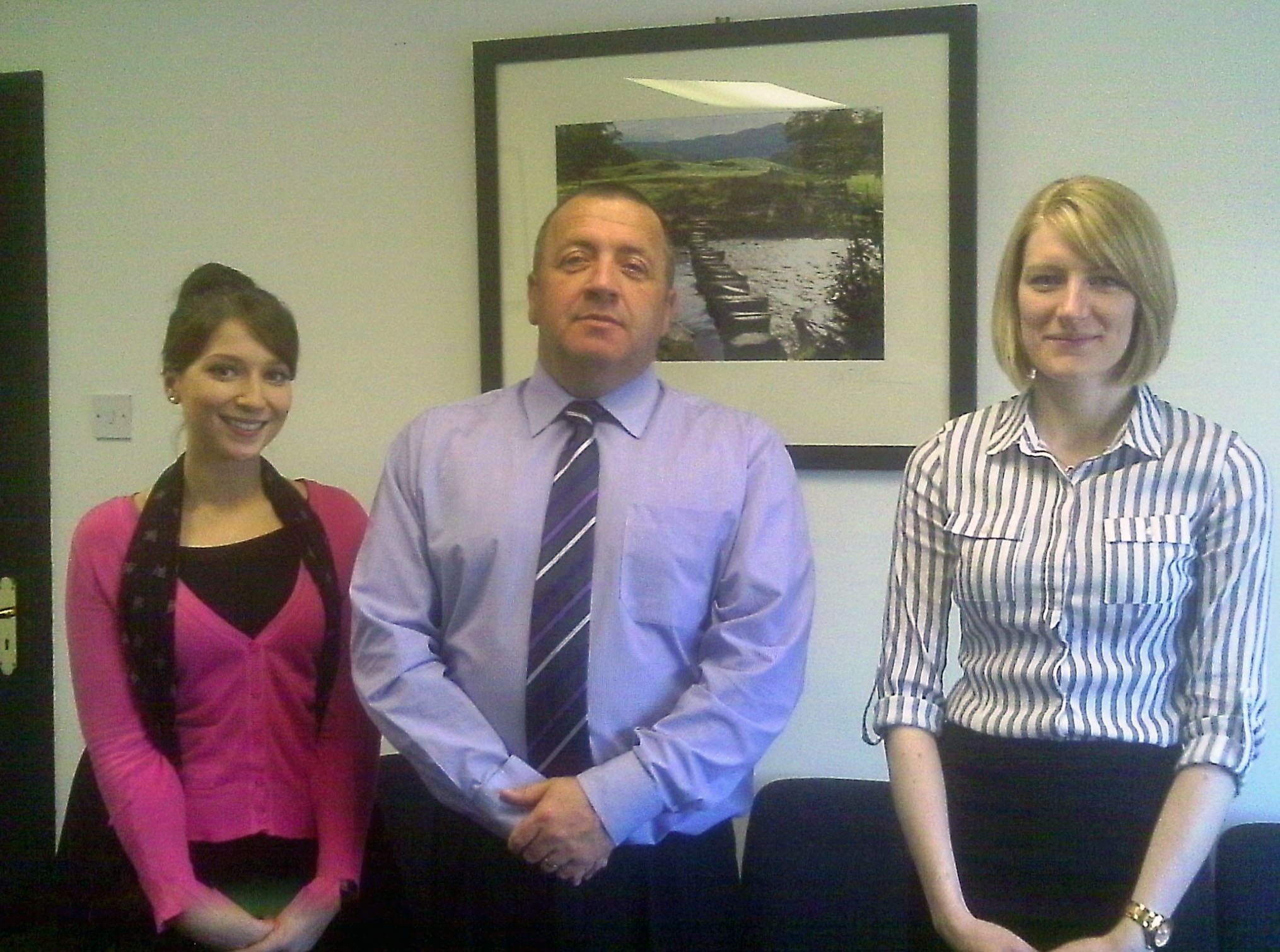 Beth Rogerson (left) and Joanna Scott (right) with Stuart Farrer, Partner at Saint & Co